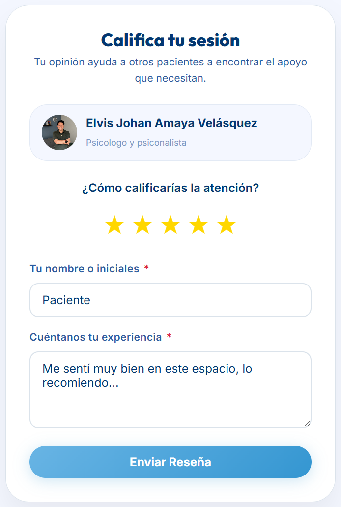 Formulario de reseña en móvil
